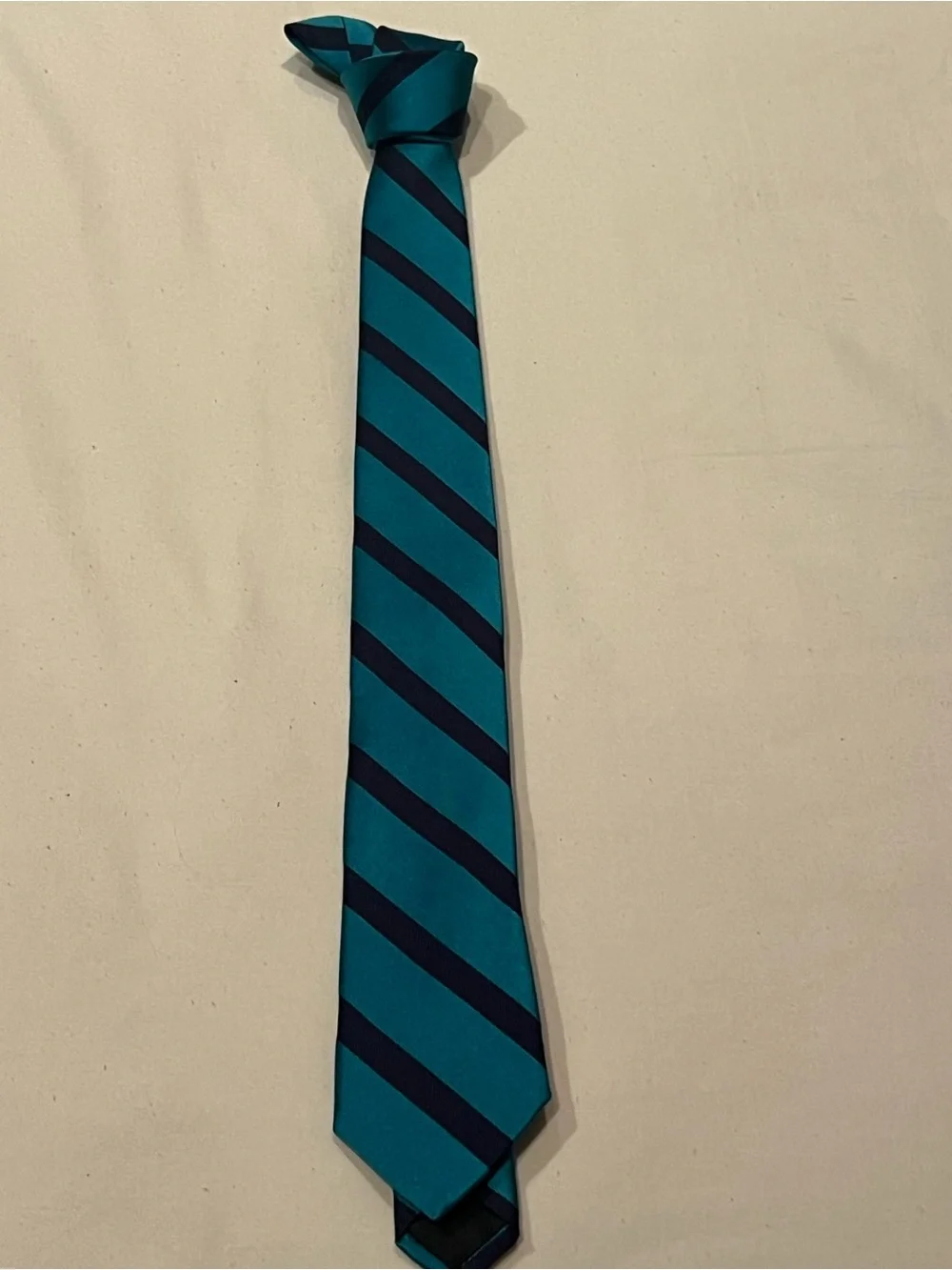 Crewcuts Neck tie Boys 52” Teal & Black Diagonal Stripes 100% Silk Sizes 8-16